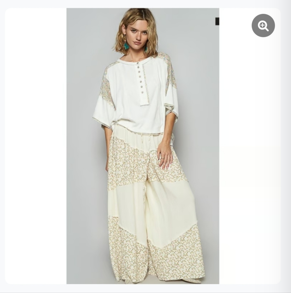 New POL double gauze Floral Cream Women's Wide leg pants Medium